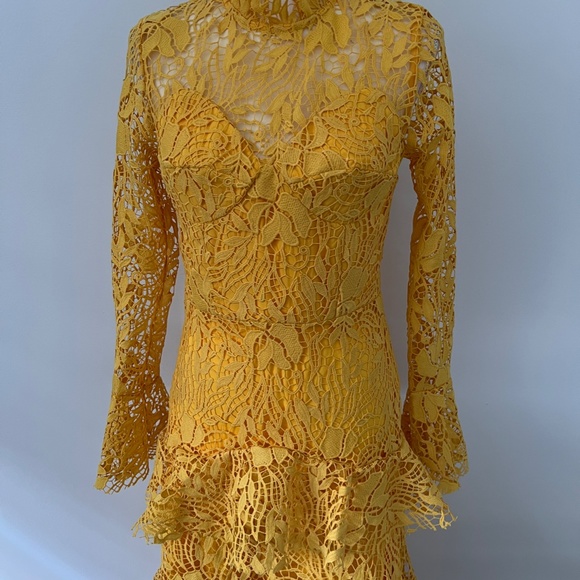 Glory Connection Yellow Rebekah Ruffle Lace Maxi Elegant Dress NWT - Picture 8 of 16